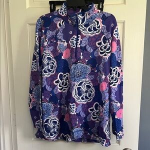 T by Talbots Purple and Pink Floral Quarter-Zip Pullover